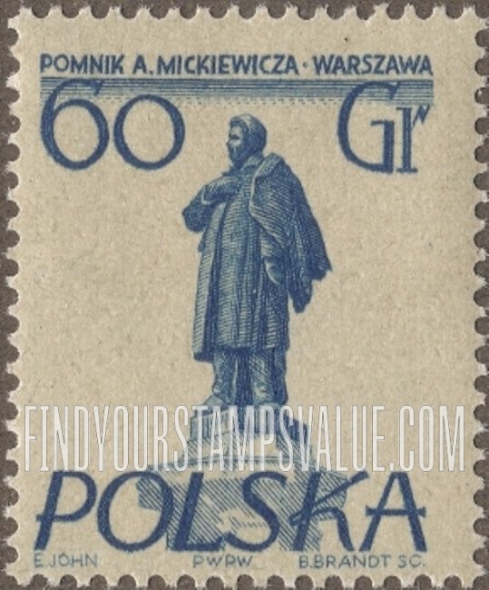 FindYourStampsValue: Warsaw monuments: Adam Mickiewicz