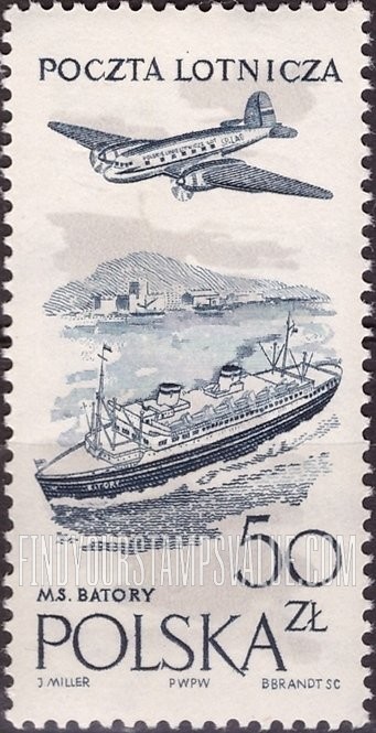 FindYourStampsValue: AIR POST - Plane over M.S.Batory and Gdynia harbor