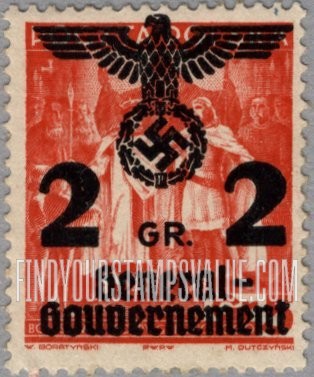 FindYourStampsValue: OCCUPATION - Similar Surcharge on Stamps of 1938-39: Boleslaus I and Emperor Otto III at Gnesen