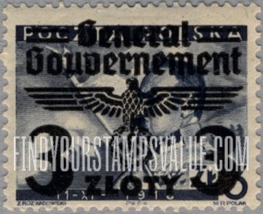 FindYourStampsValue: OCCUPATION - Similar Surcharge on Stamps of 1938-39: Marshal Pilsudski