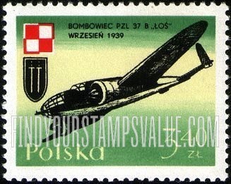 FindYourStampsValue: Planes and Polish Air Force Emblem: PZL Los bomber