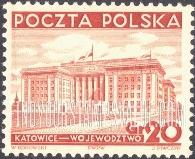 FindYourStampsValue: Municipal Building, Katowice: Scenic Type of 1935-36