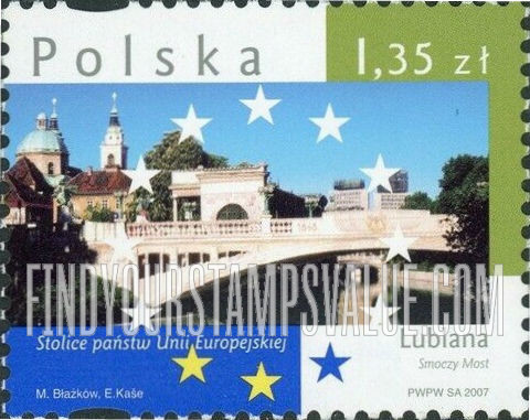 FindYourStampsValue: Landmarks in European Union Capitals Type of 2005: Dragon’s Bridge, Ljubljana, Slovenia