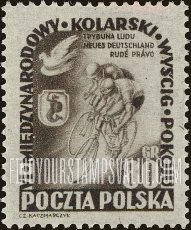 FindYourStampsValue: Cyclists and Arms of Warsaw