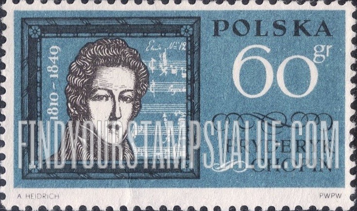 FindYourStampsValue: Famous Poles Type of 1961: Frederic Chopin