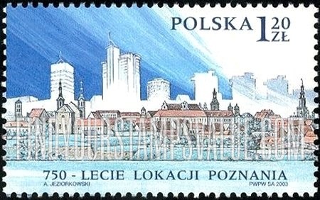 FindYourStampsValue: Granting of Municipal Rights to Poznan, 750th Anniversary: Old and modern skylines of Poznan