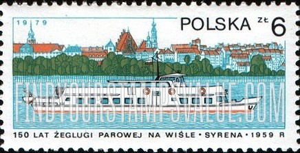 FindYourStampsValue: Motor ship Mermaid and modern Warsaw, 1959