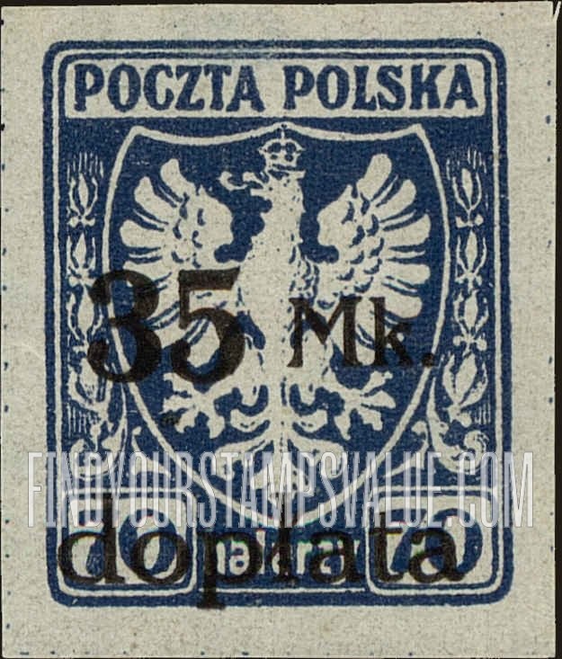 FindYourStampsValue: POSTAGE DUE - Polish eagle: Regular Issue of 1919 Surcharged