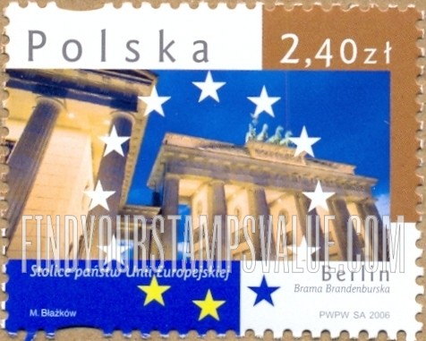 FindYourStampsValue: Landmarks in European Capitals Type of 2005: Brandenburg Gate, Berlin, Germany