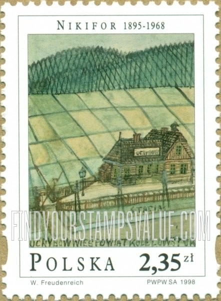 FindYourStampsValue: Nikifor (Epifan Drowniak) (1895-1968), Artist: “Ucrybów Station”