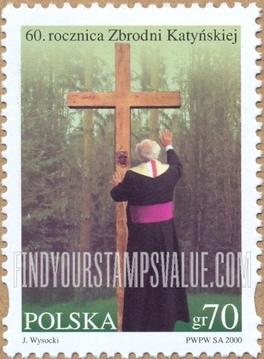 FindYourStampsValue: Katyn Massacre, 60th Anniversary: Priest and cross
