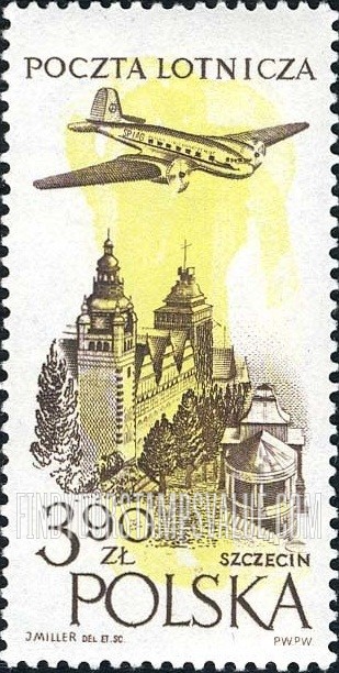 FindYourStampsValue: AIR POST - Plane over King Bolesaw Chrobry Wall, Szczecin