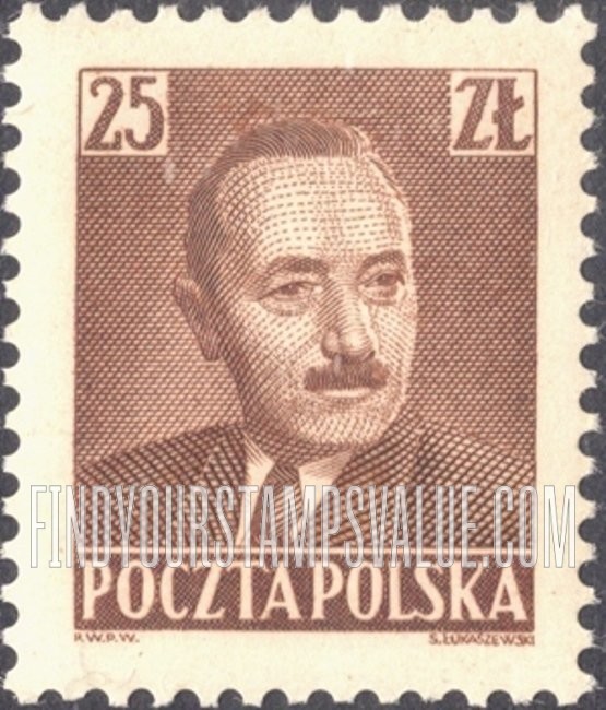 FindYourStampsValue: President Boleslaw Bierut: Bierut Type of 1950