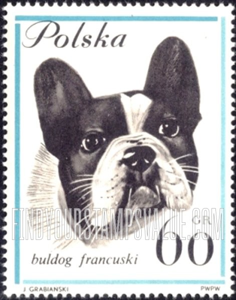 FindYourStampsValue: French bulldog, vertical