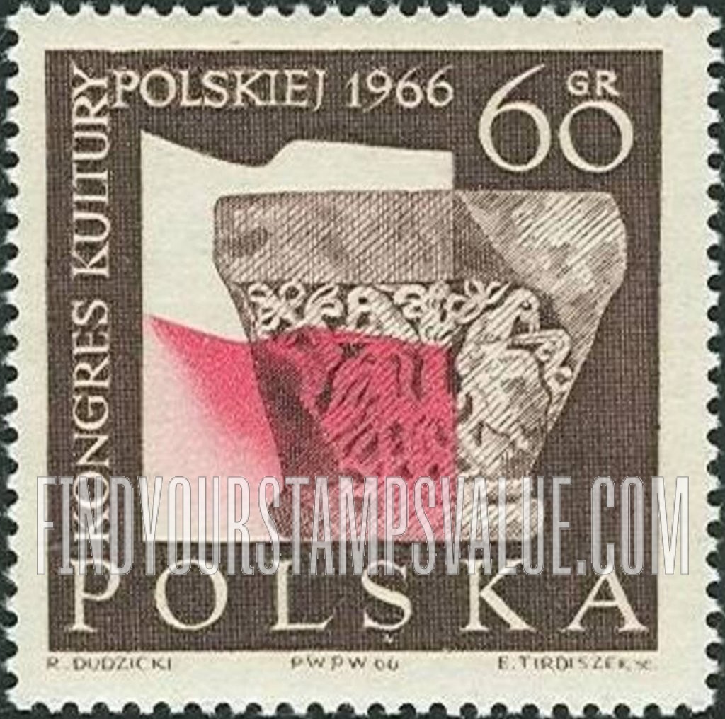 FindYourStampsValue: Capital of Romanesque Column from Tyniec and Polish Flag