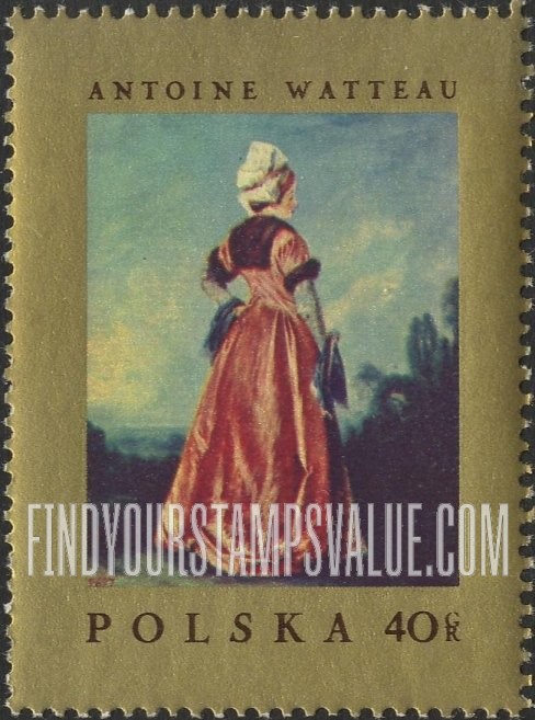 FindYourStampsValue: Paintings from Polish Museums: Polish Woman, by Antoine Watteau