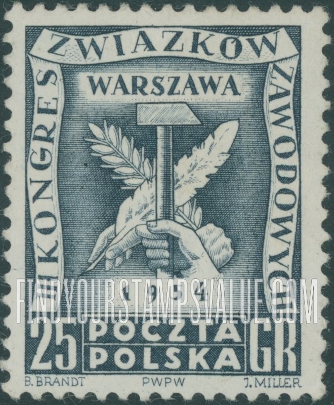 FindYourStampsValue: 3rd Trade Union Congress, Warsaw 1954