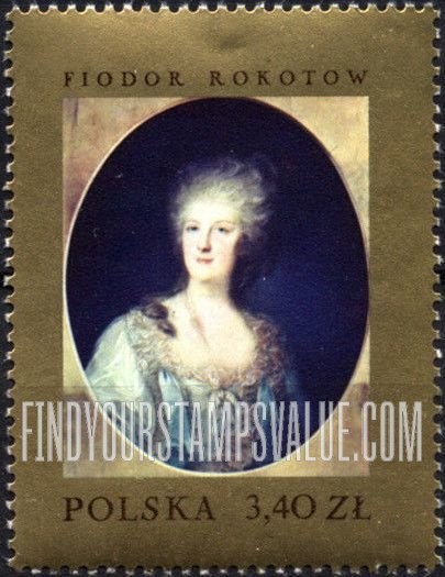 FindYourStampsValue: Paintings from Polish Museums: Portrait of Daria Flodorowna, by Fyodor Rokotov