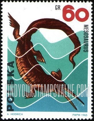 FindYourStampsValue: Dinosaurs: Mesosaurus, vertical