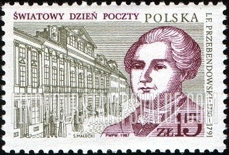 FindYourStampsValue: World Post Day: Ignacy Franciszek Przebendowski (1730-1791), postmaster general, and post office building, 19th cent., Krakowskie Przedmiescie, Warsaw
