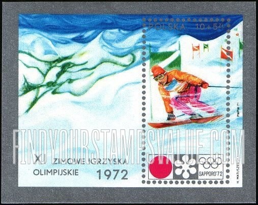 FindYourStampsValue: SEMI-POSTAL - Winter Olympic Type of Regular Issue: Slalom and Sapporo β72 emblem, vertical