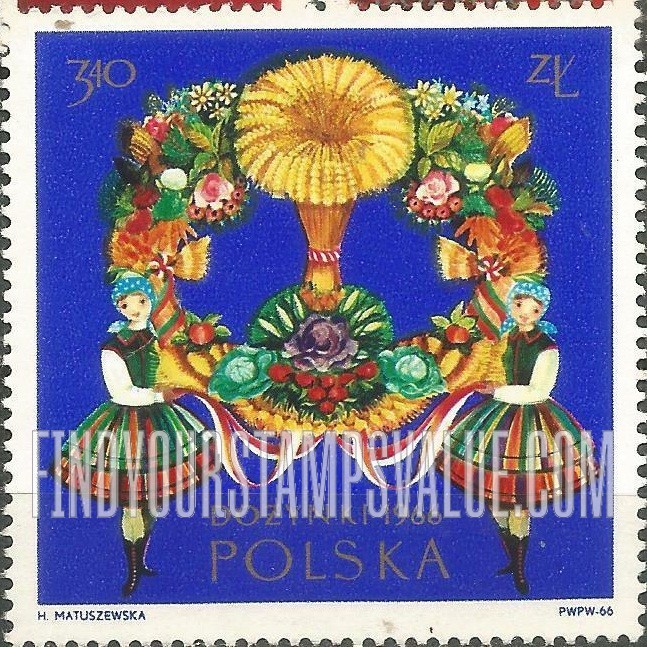 FindYourStampsValue: Farm girls holding harvest wreath