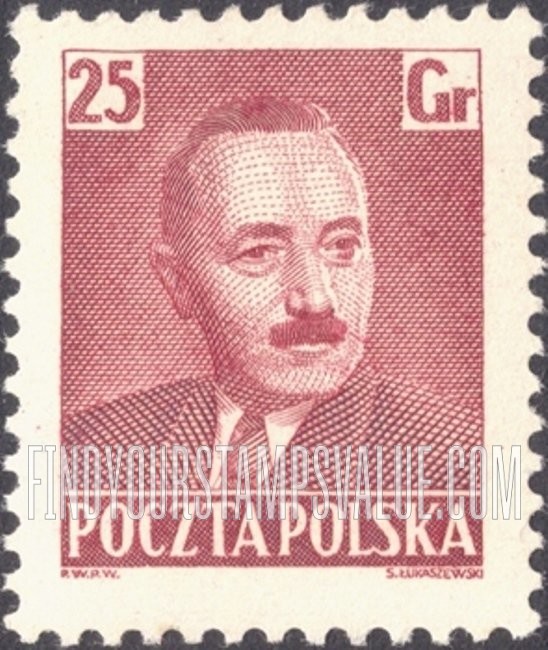 FindYourStampsValue: President Boleslaw Bierut: Type of 1950 with Frame Omitted