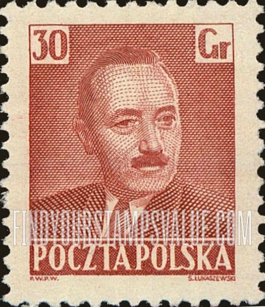 FindYourStampsValue: President Boleslaw Bierut: Type of 1950 with Frame Omitted