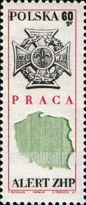 FindYourStampsValue: “Labor,” map of Poland and Pathfinders’ cross