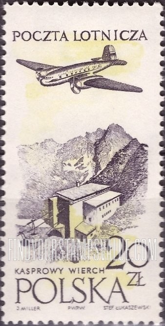 FindYourStampsValue: AIR POST - Plane over Kasprowy Wierch Peak and cable car