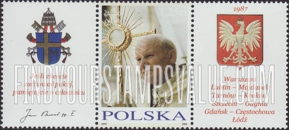 FindYourStampsValue: Visits to Poland by Pope John Paul II: Holding crucifix with rays
