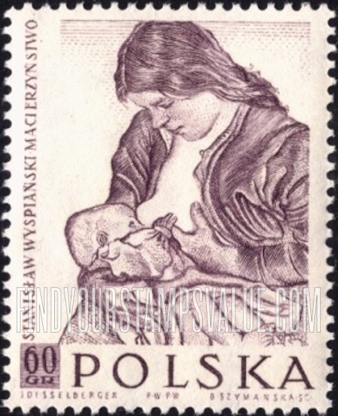 FindYourStampsValue: Paintings by Polish Artists: Mother and Child, Stanislaw Wyspianski, vertical
