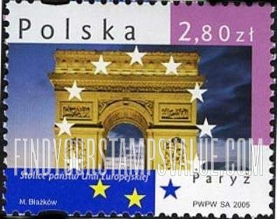 FindYourStampsValue: Landmarks in European Union Capitals: Arc de Triomphe, Paris, France