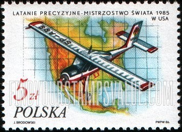 FindYourStampsValue: Victories of Polish Athletes at 1985 World Championships: Precision Flying, Kissimmee, Florida, won by Waclaw Nycz
