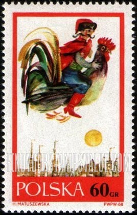 FindYourStampsValue: Fairy Tales: Mr. Twardowski (man flying on a cock)