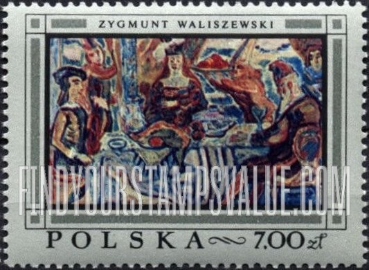 FindYourStampsValue: Polish Paintings: Feast II, by Zygmunt Waliszewski, horizontal