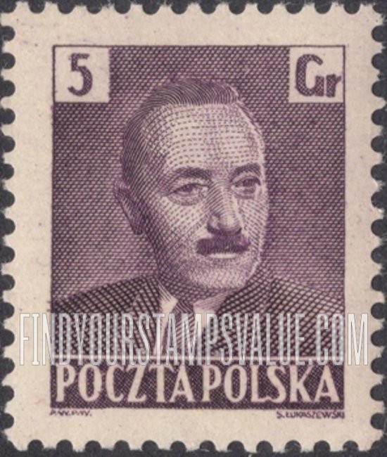 FindYourStampsValue: President Boleslaw Bierut: Type of 1950 with Frame Omitted