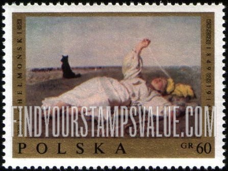FindYourStampsValue: Polish Paintings: Indian Summer (sleeping woman), by Jozef Chelmonski