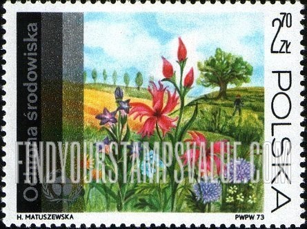FindYourStampsValue: Human Environment Emblem and: Flowers on meadow