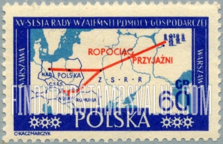 FindYourStampsValue: Map with oil pipe line from Siberia to Central Europe
