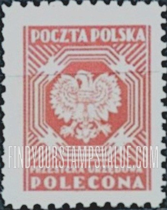 FindYourStampsValue: OFFICIAL - Polish Eagle: Polecona Type of 1945, 2nd Redrawing