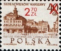 FindYourStampsValue: Old Town Hall, 18th Centennial: Surcharged in Red