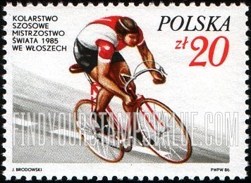FindYourStampsValue: Victories of Polish Athletes at 1985 World Championships: Road Cycling, Giavera del Montello, Italy, won by Lech Piasecki