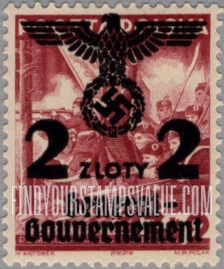 FindYourStampsValue: OCCUPATION - Similar Surcharge on Stamps of 1938-39: Romuald Traugutt