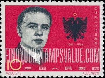FindYourStampsValue: 20th anniversary of the liberation of Albania: Enver Hoxha and Albanian coat of arms - 庆祝阿尔巴尼亚解放二十周年: 恩维尔·霍查而阿尔巴尼亚的纹章