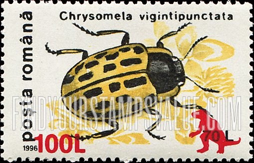 FindYourStampsValue: Insects - Chrysomela vigintipunctata: Surcharged in Red