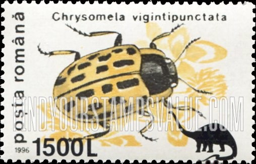 FindYourStampsValue: Insects - Chrysomela vigintipunctata: Surcharged in Black