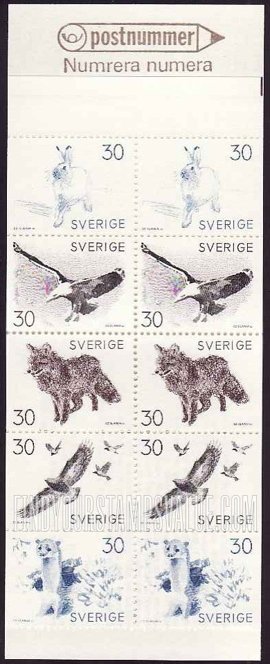 FindYourStampsValue: Varying hare, Black-backed Gull, Red fox, Hooded crows harassing golden eagle, Weasel