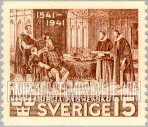 FindYourStampsValue: Reformers Presenting Bible to Gustavus Vasa