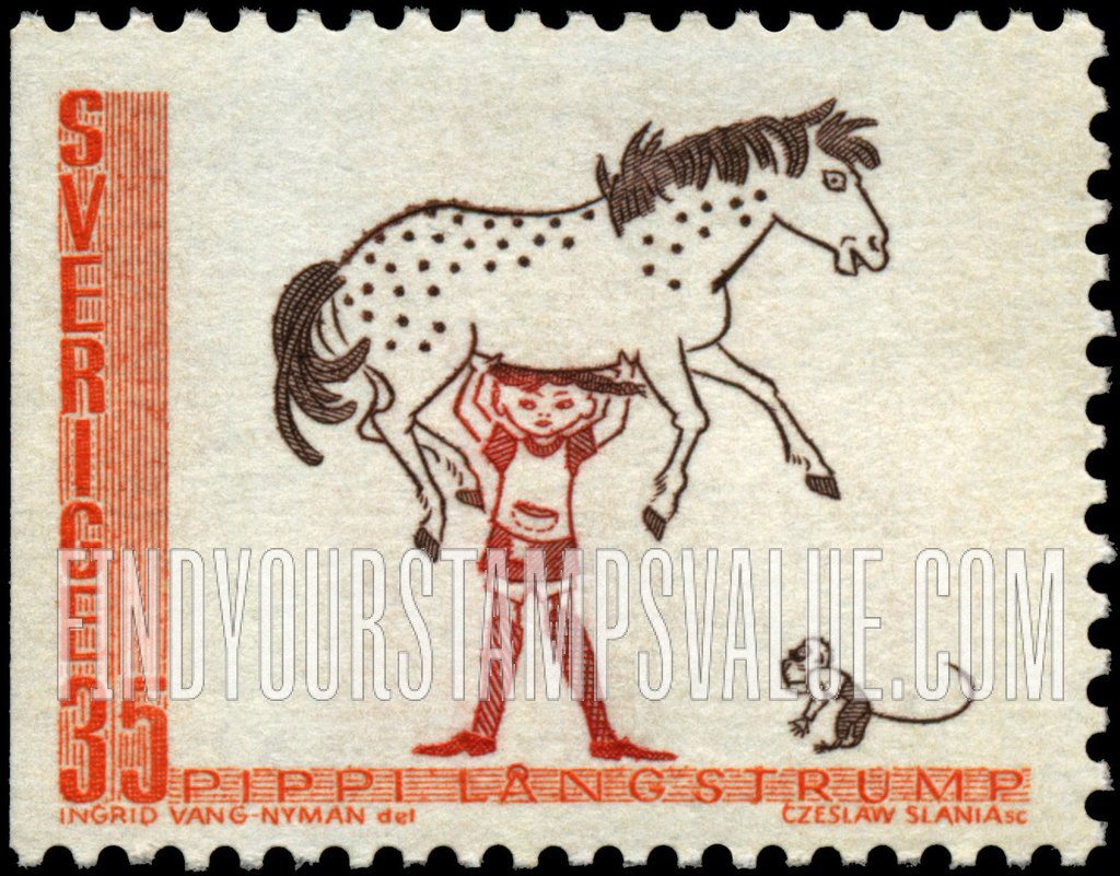 FindYourStampsValue: Pippi Longstocking (little girl, horse and monkey)